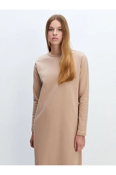 LC Waikiki Beige Crew Neck Women's Sweatshirt Dress