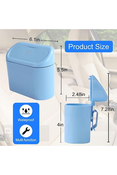 Luti Concept Auto Accessory Car Trash Can Black Portable In-Car Portable Organizer with Lid Trash Can Blue