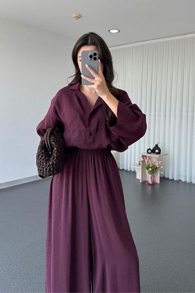 ECEMİ Abel Plum Modal Blouse Trousers Set