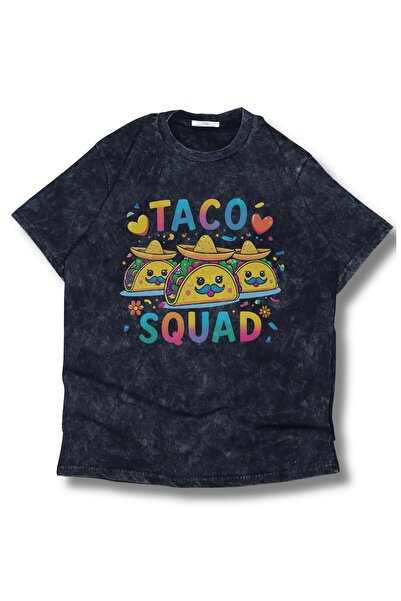 Fuddy Moda تي شيرت مطبوع وقابل للغسل للجنسين من Taco Squad، تي شيرت ريترو كبير الحجم بطابع الطعام المكسيكي