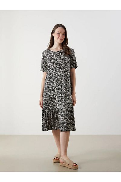 LC Waikiki Lcw grace black bicycle collar floral a-line dress