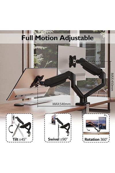 BONTEC Monitor stand/support, Bontec, 2 screens, 13-32 inch, mobile, flexible, rotating, 9 kg per arm, stainless steel
