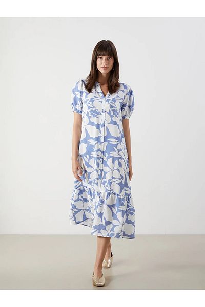 LC Waikiki Lcw comfort ecru patterned women's shirt dress with loose collar