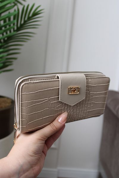 Mimoza Women's Two Compartment Zippered Wallet Crocodile Pattern