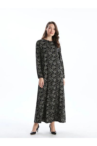 LC Waikiki Lcw Grace Black Lace-Up Collar Floral Women's Dress