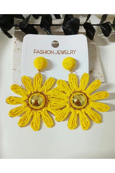 Be Best Women's Yellow Color Daisy Straw Earrings Be131
