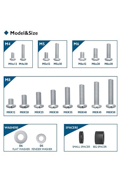 BONTEC Bontec universal VESA screws for TV/monitor mounts, 72 pcs, silver