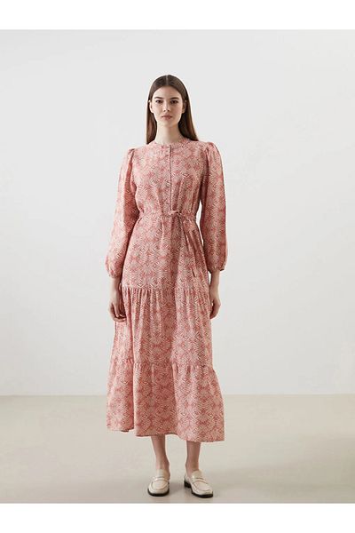 LC Waikiki Lcw Modest Brown Prevailing Collar Print Women's Dress