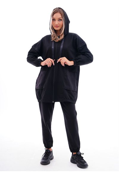 Marvella By Rasha Zip-Up Hooded Tracksuit Set with Satin Pocket Detail