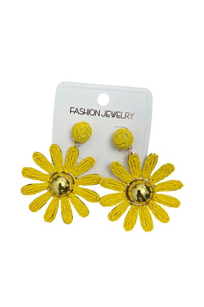 Be Best Women's Yellow Color Daisy Straw Earrings Be131