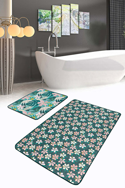 Realhomes مجموعة من قطعتين من سجادة الحمام القابلة للغسل بقاعدة غير قابلة للا...