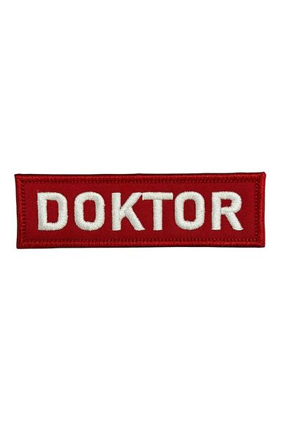 Ex Patch Patch Păr Doctor Scris Broderie Fundal Roșu - 10x3 cm