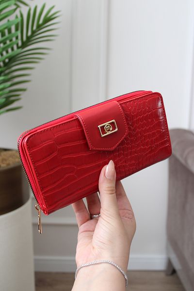 Mimoza Women's Two Compartment Zippered Wallet Crocodile Pattern