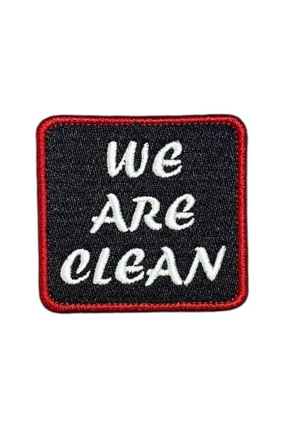 Ex Patch Fundal negru patch brodat cu text We Are Clean - 6x5,5 cm