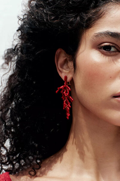 SU PERİSİ TAKI BİJUTERİ Kırmızı Mercan Küpe