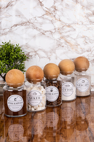 5 Pieces 800ml Wooden Decorative Ball Lid Coffee Corner Set Glass Jar Label Gift Coffee Set