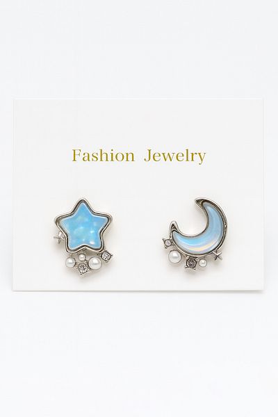 MakeWell Pink and Blue Color Screw Earrings with Crescent Star Heart Design