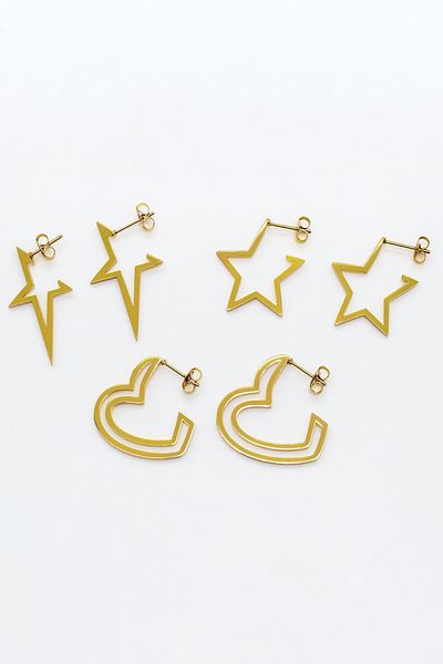 MakeWell Steel Pole Star Gold and Silver Color Steel Earrings with Heart and Star Design