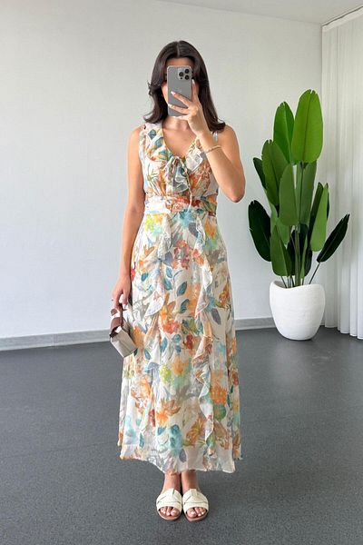 ECEMİ Blum Blue Ruffle Window Detail Tulle Dress