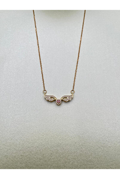 focusbella سلسلة فولاذية ذهبية اللون وحجر الزركون الوردي على شكل قلب مجنح نموذج قلادة نسائية