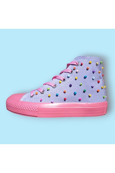 archiepet Pink Lace Colorful Bead Detailed Pink Sole Girls' Sneakers Purple