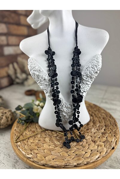 SEDEF TAKI Uzun kemik düğme model kolye