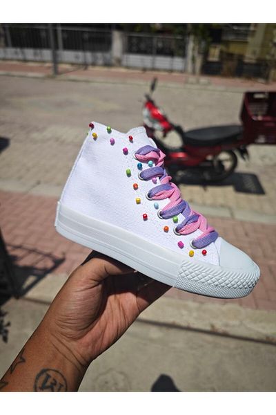 archiepet Double Colored Lace-Up Bead Detailed Girls' Sneakers