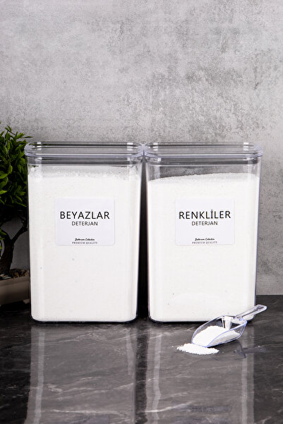 Minya Home 2 Adet 3000 ml Deterjanlık Seti Renkliler & Beyazlar Etiketli Ölçek Hediyeli Deterjan Saklama Kabı