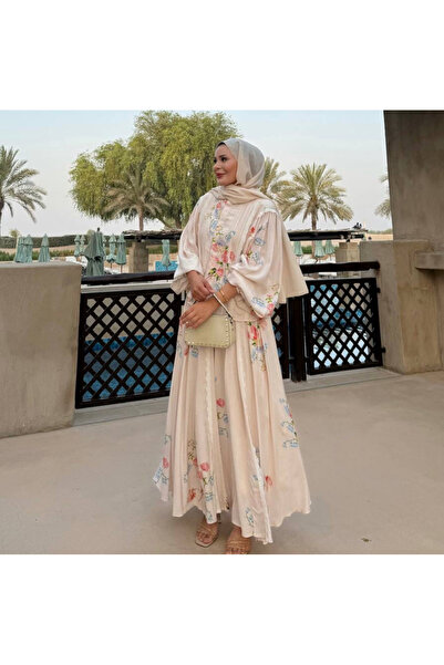 BZ BUTİK Floral Pattern Lace Detailed Vintage Style Shirt Skirt Double Suit