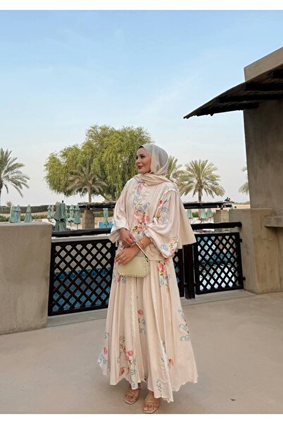 BZ BUTİK Floral Pattern Lace Detailed Vintage Style Shirt Skirt Double Suit