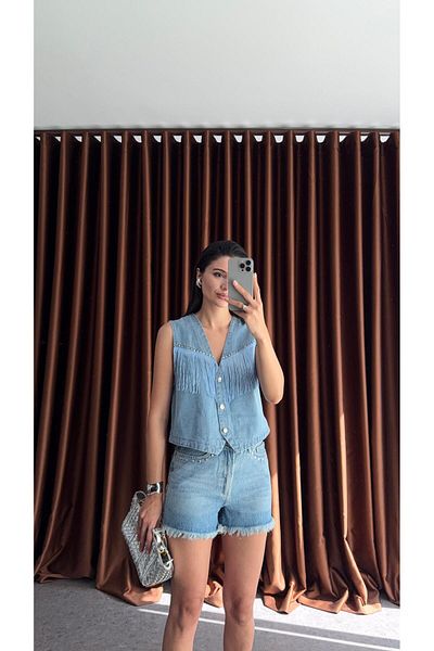 HAZELANNA Tasseled denim vest