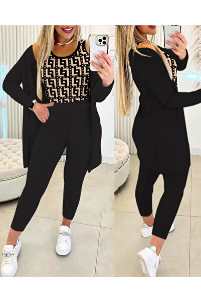 modaserdem Women's long sleeve crepe three-piece set