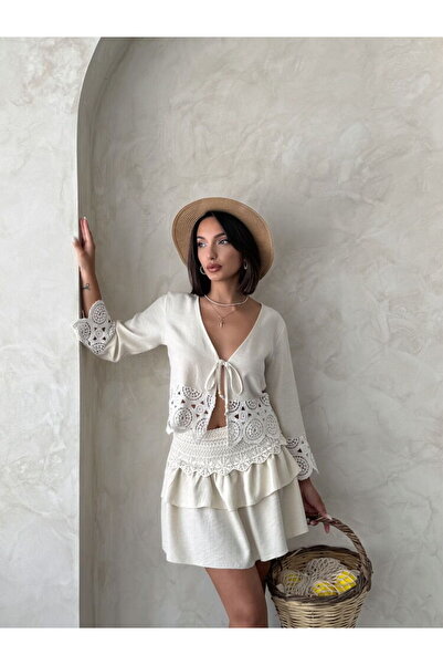 Castivo Fashion Fustă mini cu talie înaltă straturi și detalii Guipure