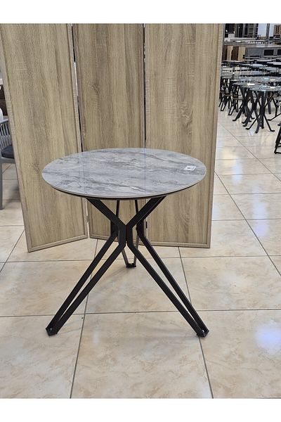 homejoyz Round Dining Table with Marble Finish Top - White - 75x70 cm