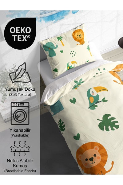 FAVOLLİ Cute Tropical Animals Single High Quality Duvet Cover Set