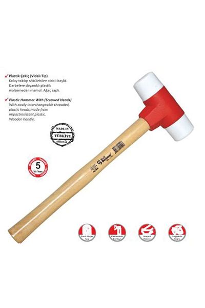 NEZADE STORE Hard Plastic Hammer No:30 - Wooden Handle