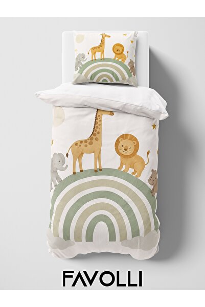 FAVOLLİ Rainbow Ride of Cute Animals Single High Quality Duvet Cover Set