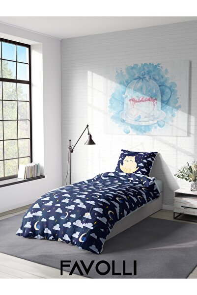 FAVOLLİ Sleepy Night Cat Single High Quality Duvet Cover Set
