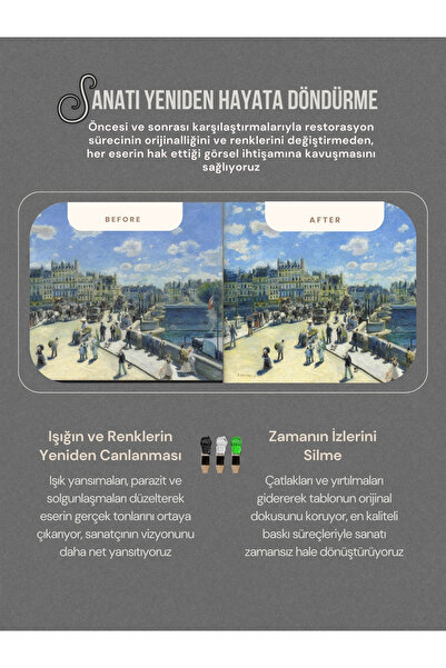 ART OF LEGACY Renoir (PONT NEUF KÖPRÜSÜ 1872) Çerçeveli Klasik Vintage Duvar Tablo