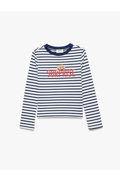 Koton Striped Teddy Bear Printed Long Sleeve Crew Neck T-Shirt