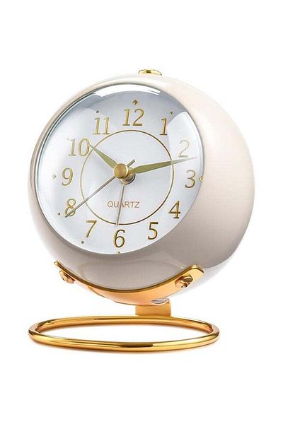 COOYA Analog Alarm Clocks with Night Light, Silent Non-Ticking, 3.5 x 4.3 x 2.5 inch (White)