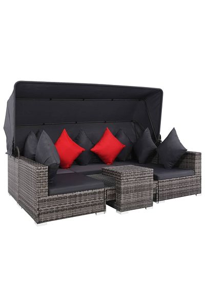 vidaxl 7 Piece Garden Lounge Set with Cushions Poly Rattan Gray