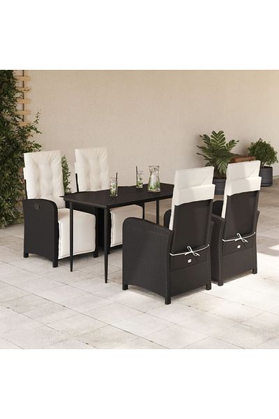 vidaxl 5 Piece Garden Dining Set with Cushions Black Poly Rattan