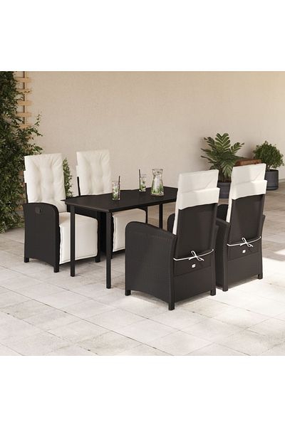 vidaxl 5 Piece Garden Dining Set with Cushions Black Poly Rattan
