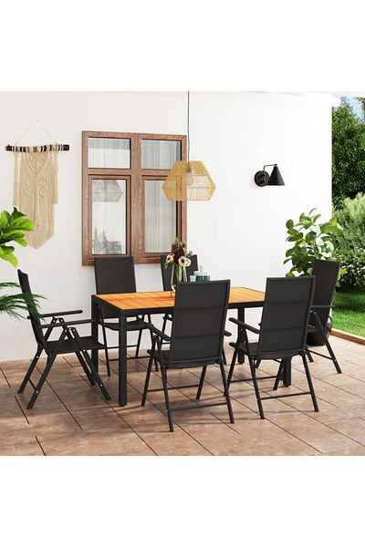 vidaxl 7 Piece Garden Dining Set Black and Brown