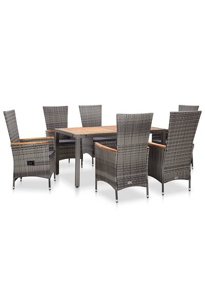 vidaxl 7 Piece Outdoor Dining Set with Cushions Poly Rattan Gray