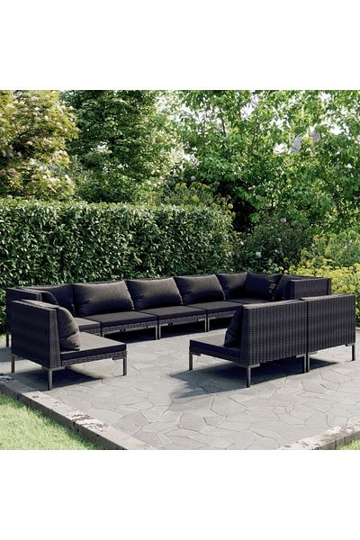 vidaxl 9 Piece Garden Lounge Set with Cushions Poly Rattan Dark Gray