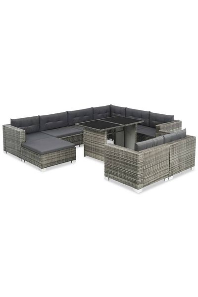 vidaxl 10 Piece Garden Lounge Set with Cushions Poly Rattan Gray