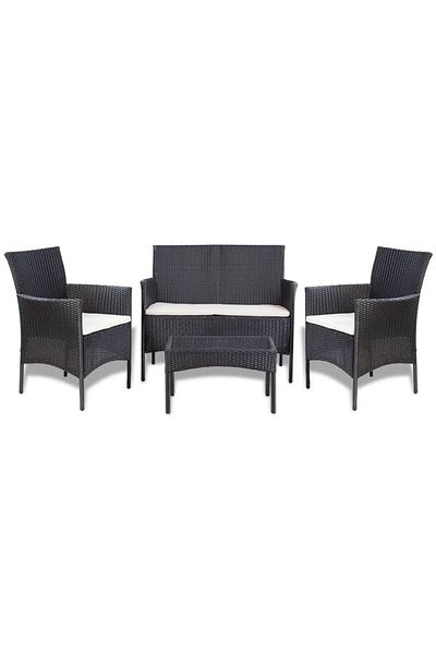 vidaxl 4 Piece Garden Lounge Set with Cushions Poly Rattan Black