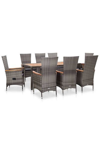 vidaxl 9 Piece Outdoor Dining Set with Cushions Poly Rattan Gray